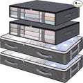 Under Bed Storage Containers, 4-Pack Large Capacity Underbed Storage Bags Organizer, Thick Fabric Storage Bins with Clear Window and Handles for Blanket, Comforter, Bedding, Clothes, Gray by ASANMEYO