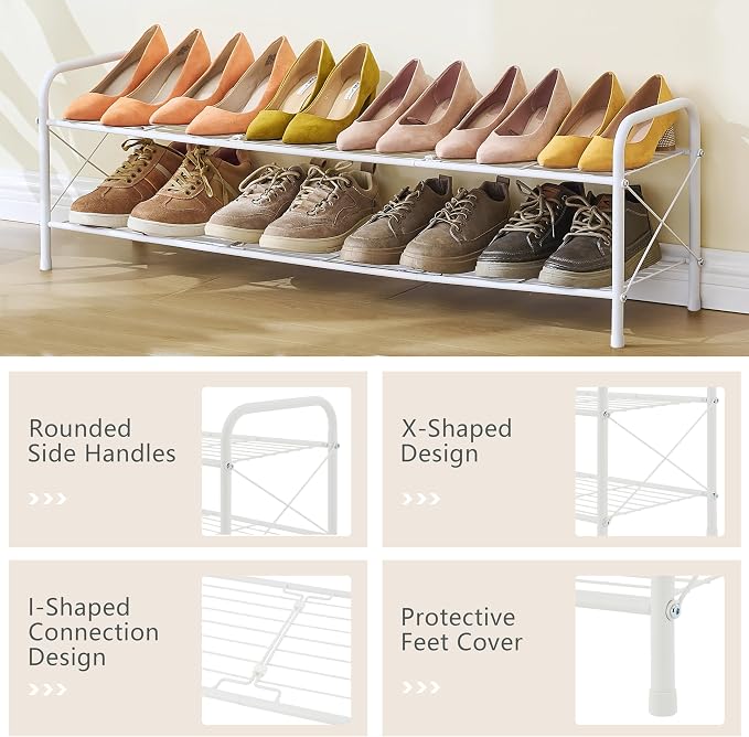 Hoctieon 2 Tier Shoe Rack for Closet, Durable Mesh Style Shoe Rack, Entryway Shoe Shelf, Shoe Storage Organizer for Hallway, Bedroom, Living Room, Wardrobe, White - Image 7