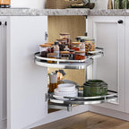 DWVO Corner Cabinet Pull-Out Organizer, 2-Tier Blind Corner Shelf with 270° Swing-Out Tray, Left Swing, Heavy-Duty Chrome Plated Iron, 32.7"x17.3"x21.3", Gray - Image 6