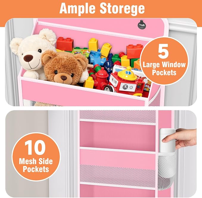 Over The Door Organizer Storage Large Capacity Hanging Bedroom Storage | 5 Shelves, 40 LB Capacity, Foldable Mesh Design, Clear Window, Sturdy, Large Storage Organizer for Nursery, Pantry & Closet - Image 4