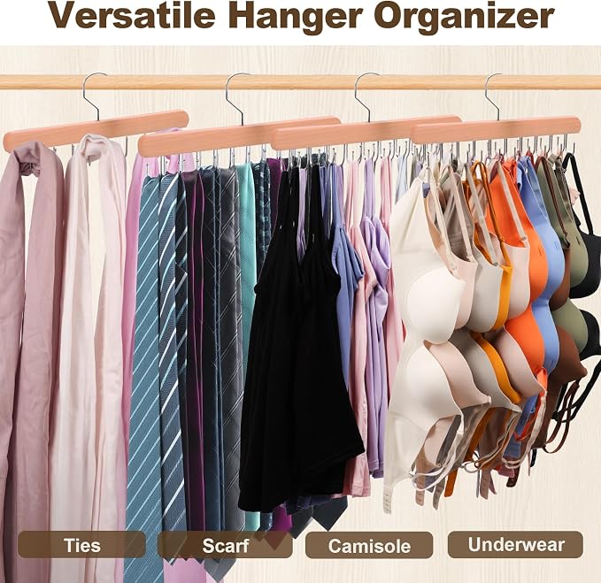 2 Pack Tank Top Hanger, Bra Hangers for Closet Organizer & Storage | Premium Bra Hanger, Tank Top hangers with 40 hooks, 360°Rotating Closet Organizers and Storage Space Saving, Belt Hanger - Image 7