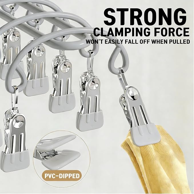 Pants Hangers with 20 Clips, Space Saving Hanging Closet Organizer (Grey) - Image 7
