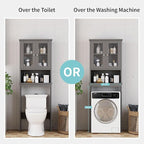 Shintenchi Over the Toilet Storage Cabinet, Bathroom Shelf Organizer with Anti-Tip Device Small Freestanding Space Saver with Adjustable Shelf and Glass Door, Gray - Image 5