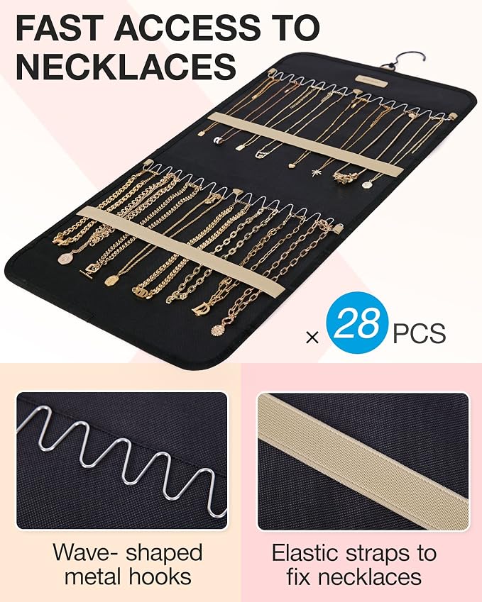 BAGSMART Hanging Jewelry Organizer Necklace/Earring/Ring 2-Sided M Black - Image 2