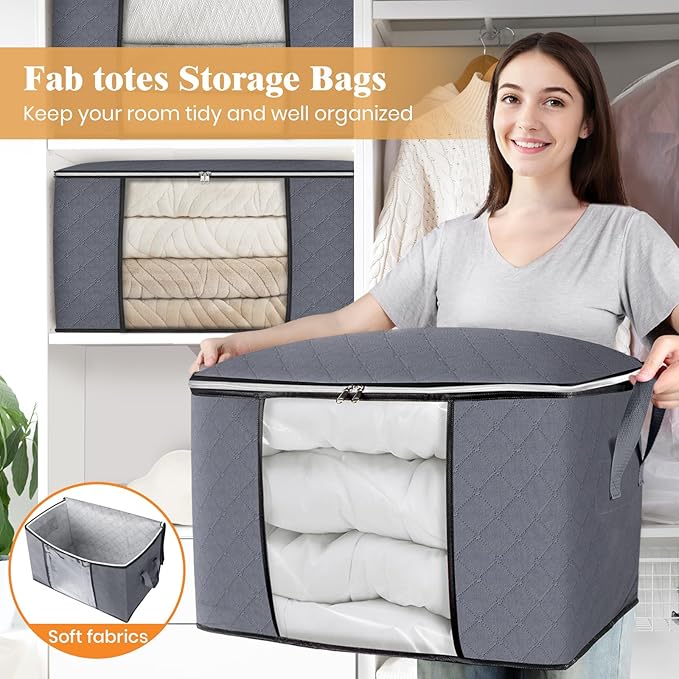 Fab totes 90L Clothes Storage, Foldable Thick Fabric Blanket Storage Bags | Foldable Containers with Zippers,Window and Handles for Organizing Bedroom, Closet, Comforter, Bedding,Dorm essentials - Image 5