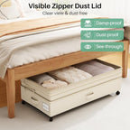Kitstorack 2Pack Height-adjustable Under Bed Storage with Wheels, Under Bed Storage Containers,Under Bed Shoe Storage Organizer with Clear Window&Label, Suitable for Clothes Storage, Beige - Image 5