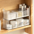 PAVSTINE 2-Tier Stackable Medicine Cabinet Organizer, Narrow Bathroom Makeup Organizer with Lipstick Holders & Cotton Swab Cases, Clear Countertop Shelf for Mirror Cabinet and Vanity by PAVSTINE