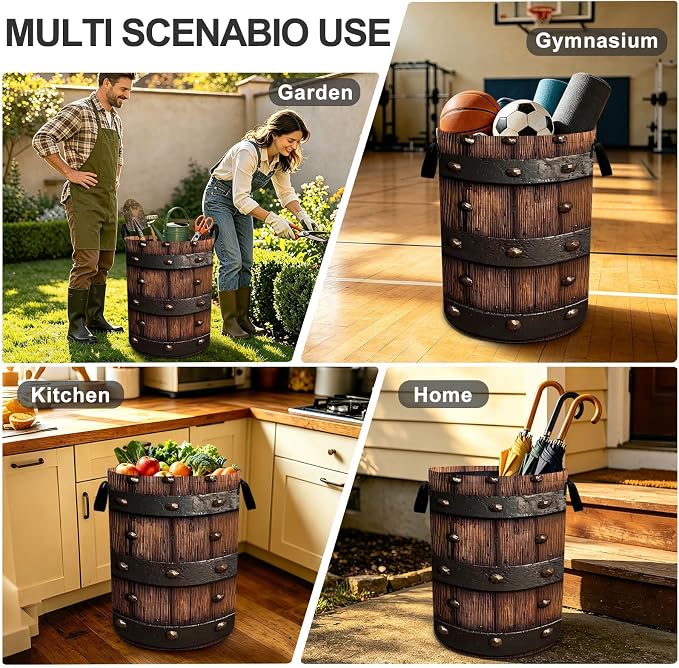 Wood Texture Print Laundry Basket Foldable Laundry Hamper With Handles Clothes Storage Bucket Organizer Laundry Bag For Bedroom Bathroom Laundry Storage 19.6 x 15.7 - Image 8