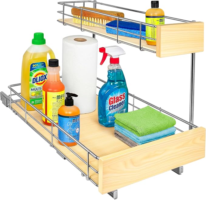 LYNK PROFESSIONAL® SELECT™ Pull Out Under Sink Kitchen Cabinet Organizer - 11.5 in. x 21 inch deep Drawer - Sliding Shelf Organizer and Undersink Storage Shelves - Lifetime Ltd. Warranty – Chrome by LYNKPROFESSIONAL
