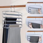 TOPIA HANGER Pants Hangers Space Saving with 5 Tiers Non-Slip Foam Padded | 3 Pack 80% Space Save Closet Orgainzer, 360° Swivel Hook, Multi Layers Swing Arm Non-Slip Foam Padded for Pants Jeans Gray - Image 3