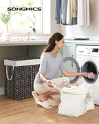 SONGMICS Laundry Hamper with Lid, 110L Double Wicker Basket, 6 Mesh Bags - Image 2