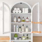 Arched Over The Toilet Storage Cabinet with Acrylic Doors, 4 Tier Small Bathroom Shelf Organizer, Arched Bathroom Cabinet with Adjustable Shelf, Slim Narrow Toilet Rack, Wood, White - Image 8