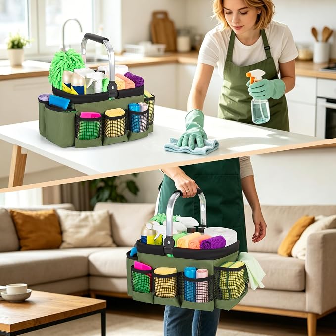 PGmoon Foldable Cleaning Caddy with Rotate Handle and Multi-Pockets - Image 8