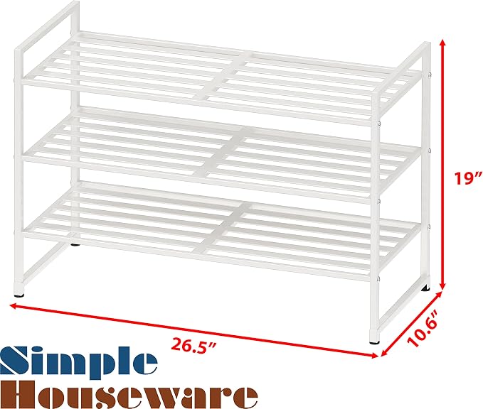 Simple Houseware 3-Tier Stackable Metal Panel Shoe Rack, White - Image 3