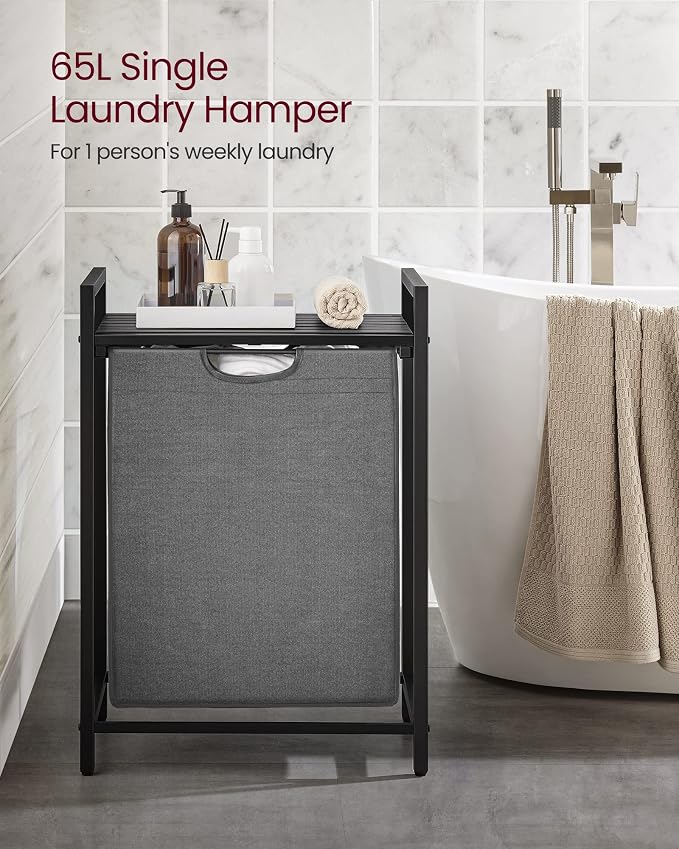 VASAGLE Laundry Hamper with Shelf, 1 Pull-Out Bag, 17.2 Gallons (65L) - Image 3