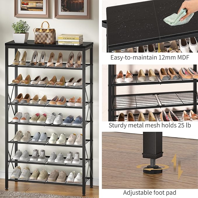 8 Tier Shoe Rack for Closet, Tall Shoe Storage for 32 Pairs, Adjustable Shoe Organizer for Front Door Entrance Bedroom Garage, Black - Image 5