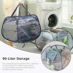 Collapsible Laundry Basket 90L, Mesh Pop-up Hamper, Black 2PCS - Image 5
