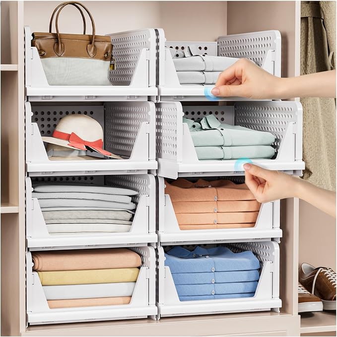 caktraie 8 Pack Stackable Closet Storage Basket - Stackable Storage Bins | Multifunctional & Foldable Closet Organizer Waterproof, Wardrobe Cupboard Space-Saving Storage Drawer Organizer - Image 2