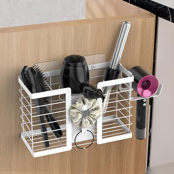 FUNKYLEE 3-in-1 Universal Hair Tool Organizer Wall Mount, White - 2 Pack by FUNKYLEE