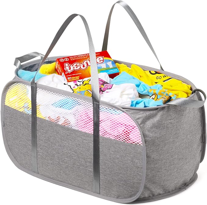 Pop Up Laundry Hamper, Holds 1.5 Loads, Honeycomb Breathable Laundry Basket by Fenlosi