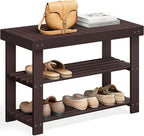 SONGMICS Shoe Rack Bench, 3-Tier Bamboo Shoe Storage Organizer, Entryway Bench, Holds Up to 286 lb, 11.3 x 27.6 x 17.8 Inches, for Entryway Bathroom Bedroom, Brown ULBS04Z | Shoe Storage Organizer, Holds Up to 286.6 lb, Brown, BAMBOU Collection ULBS04Z by Unknown