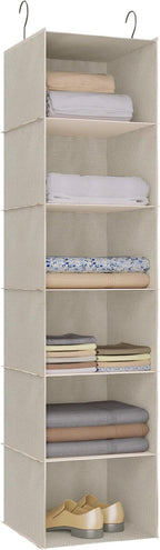 Hanging Closet Organizer 6-Tier, Oxford Wardrobe Storage, Beige Houndstooth | Easy-mount foldable design holds clothes, handbags, shoes & accessories; washable Oxford fabric, sturdy and space-saving. by DonYeco