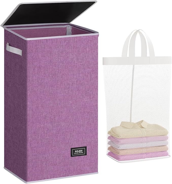 SOLEDI 100L Laundry Hamper with Lid, Large Collapsible Laundry Basket by SOLEDI