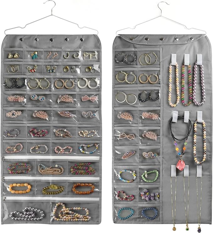 BB Brotrade Hanging Jewelry Organizer,Accessories Organizer,56 Pocket Organizer for Holding Jewelries (Grey-56 Pockets) by BBBrotrade