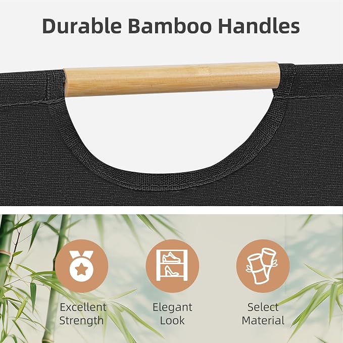 STORAGE MANIAC 3-Pack Large Laundry Hamper, 100L (26.4 Gal) Collapsible Laundry Basket with Bamboo Handles, Freestanding Waterproof Clothes Hamper for Laundry Room, Bedroom, Dorm, Towels, Black - Image 3