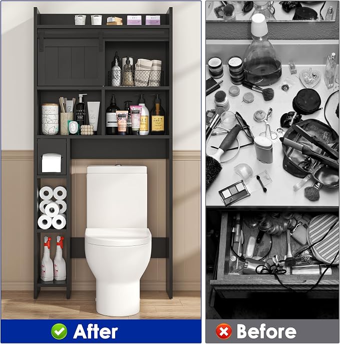 kepptory Over the Toilet Cabinet with Sliding Barn Door，Black - Image 5