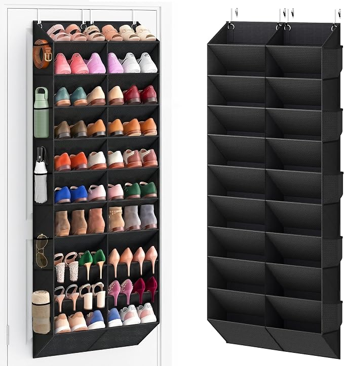 UVIAHOMI 20-30 Pairs Over the Door Shoe Organizer with Side Mesh Pockets, 10-Tier Hanging Shoe Storage for Closet, Breathable Door Shoe Rack Holds Sneakers, Boots, Heels & Daily Essentials, Black by UVIAHOMIHOMEORGANIZER