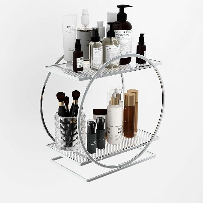Makeup Perfume Organizer, Sliver 2-Tier Bathroom Counter Organizer - Image 9