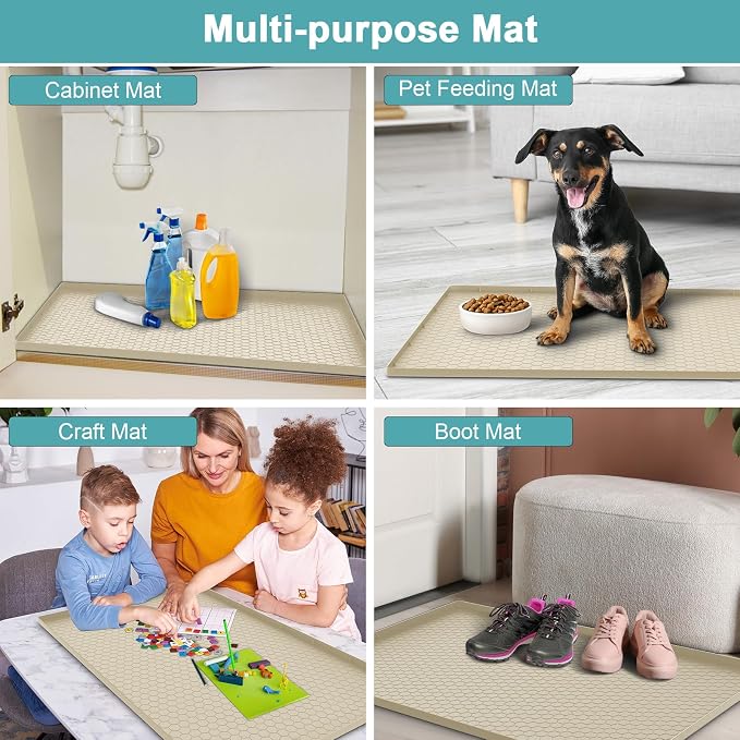 Under Kitchen Sink Mats and Protectors Waterproof, Silicone Under Sink Mat for 34" x 22" Cabinets, Under Sink Tray Organizer, Shelf Liner Cabinet Liner for Kitchen and Bathroom, Beige - Image 7