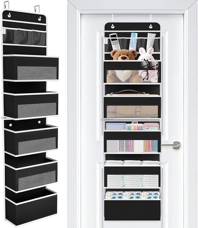Over The Door Organizer Storage Large Capacity Hanging Bedroom Storage | 6 Shelves, Detachable, 40 LB Capacity, Mesh Design, Clear Window, Sturdy, Storage Organizer for Nursery, Pantry & Closet by WiseLife