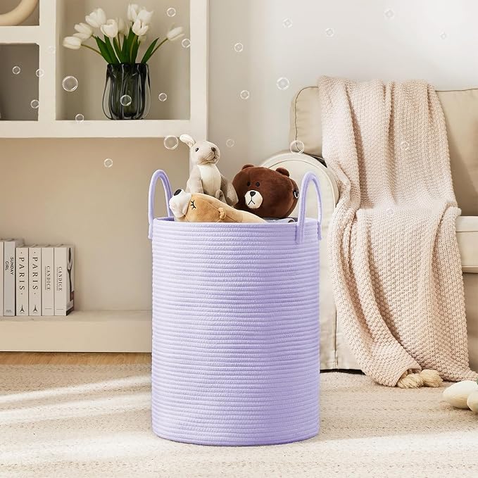 YOUDENOVA Cotton Rope Laundry Hamper Basket, 58L Blanket Basket for Nursery - Image 2