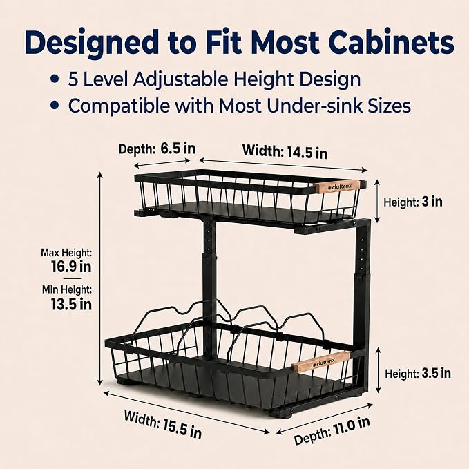 Under Kitchen Sink Organizer with LED Lights, 2 Pack, 2-Tier - Image 4