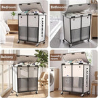 Laundry Hamper with Wheels and Lid, 225L Large Rolling Laundry Basket White - Image 6