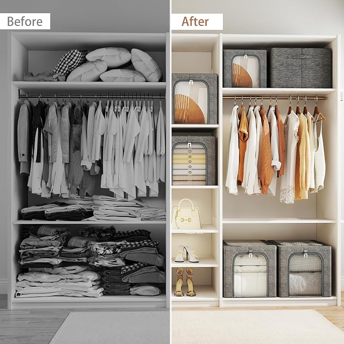 GoMaihe Clothes Storage Bins with Metal Frame for Closet, 40L 4-Pack Grey - Image 8