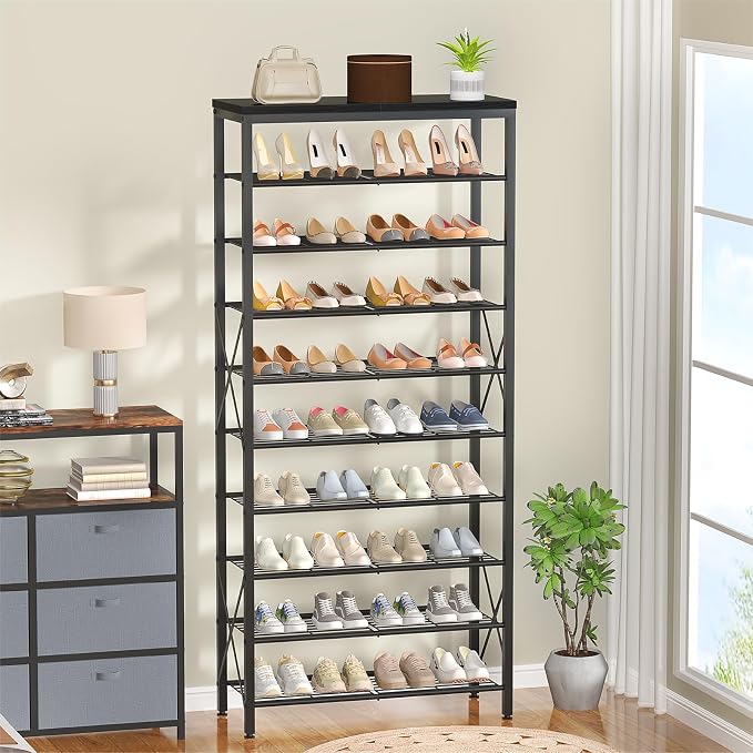 10-Tier Shoe Rack Organizer, Large Shoe Shelf with Metal Shelves, X Frames, Adjustable Shelves, Holds 40 Pairs, Black - Image 7