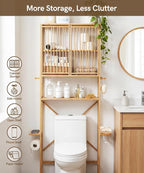Afuly Bamboo Over the Toilet Storage Cabinet with Doors, Natural - Image 4