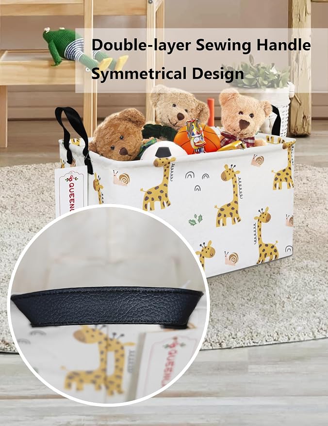 QUEENLALA Rectangular Collapsible Laundry Basket with Side Handles, Giraffe - Image 8