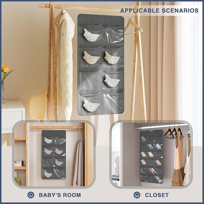 26-Pocket Hanging Closet Organizer for Socks and Underwear, Dark Gray - Image 6