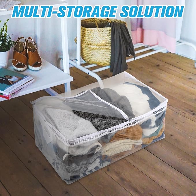 HIBAG 20 Gallon Large Storage Bag for Clothes, Zipper Clothing Storage Bag, Clear Organizer with Reinforced Handles, for Comforters Blankets Pillows Bedding (4 Pack) - Image 3
