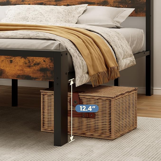 Sweetcrispy Queen 14 Inch Bed Frame with Wood Headboard, Rustic Brown - Image 8
