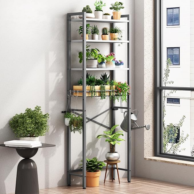 Kalrin Over-The-Toilet Storage Rack, 4-Tier Bathroom Organizer Shelf Over Toilet with Adjustable Shelf and Basket, Freestanding Space Saver Bathroom Shelves Above Toilet for Room (Gray- White) - Image 7