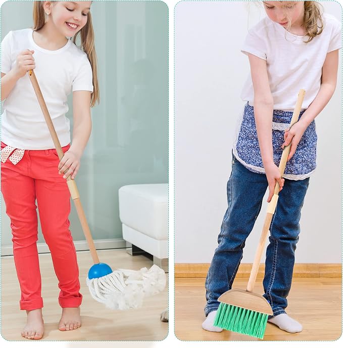 Kids Cleaning Set with Electric Vacuum, Wooden Toddler Cleaning Toys - Image 4