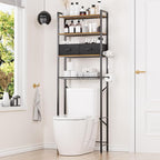 Over The Toilet Storage with Adjustable Wooden Shelves and 2 Fabric Drawers, 4-Tier Over Toilet Bathroom Organizer, Small Freestanding Storage Shelf for Toilet Paper, Towels, Toiletries by QOOIE