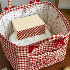 Storage Basket Boho Fabric Large Collapsible Floral Laundry Nursery Hamper Portable Folding Storage for Clothes Toys (Red Plaid) - Image 5