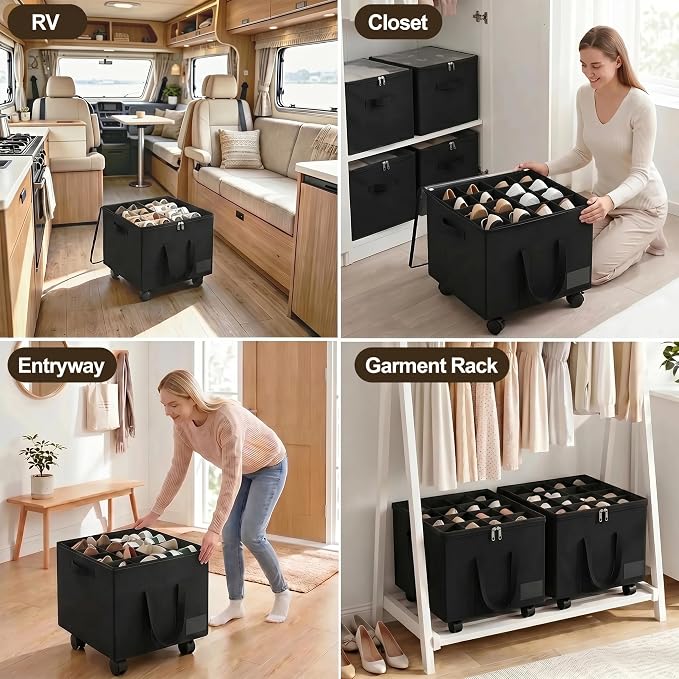 2 Pack Large Shoe Organizer for Closet, 32 Pairs Shoe Storage Box Black - Image 6