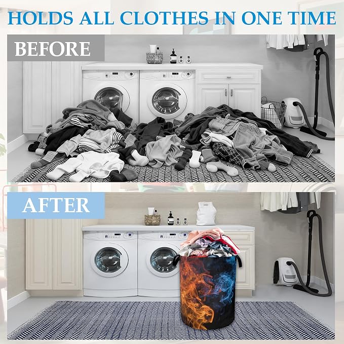 Red Blue Fire Laundry Basket Collapsible Laundry Hamper, Oxford Cloth Storage Bin for Room/Bathroom/Bedroom/Dormitories 16" X 20.8" - Image 4
